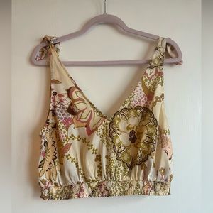 FREE PEOPLE Weekend in Montauk Cami Floral Print Cropped Tie Strap Tank